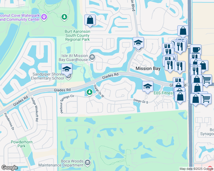 map of restaurants, bars, coffee shops, grocery stores, and more near 10727 Santa Laguna Drive in Boca Raton