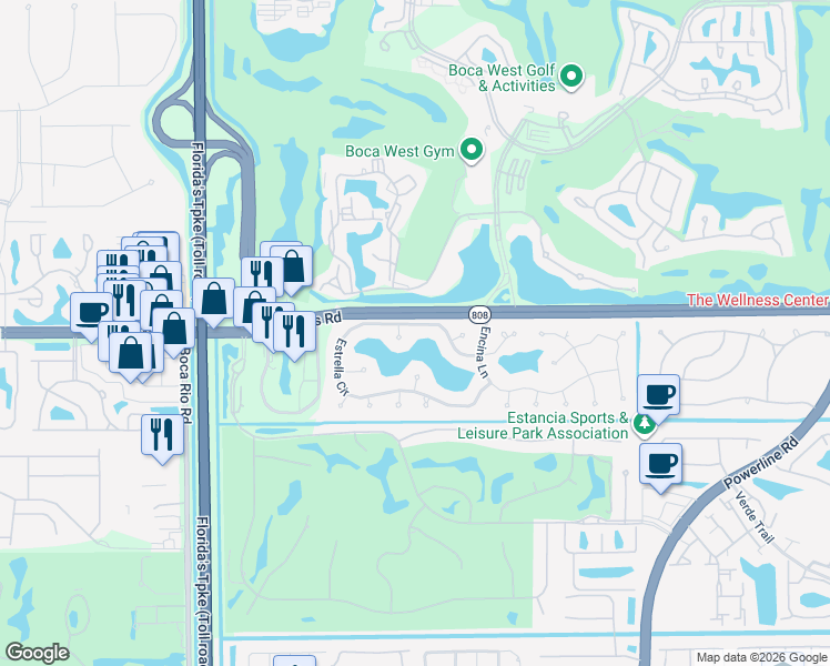 map of restaurants, bars, coffee shops, grocery stores, and more near 7483 Estrella Circle in Boca Raton