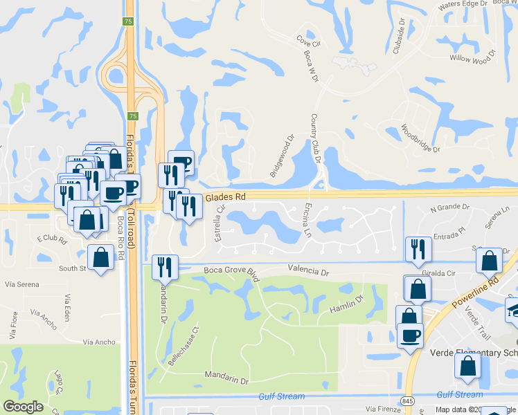 map of restaurants, bars, coffee shops, grocery stores, and more near 7483 Estrella Circle in Boca Raton