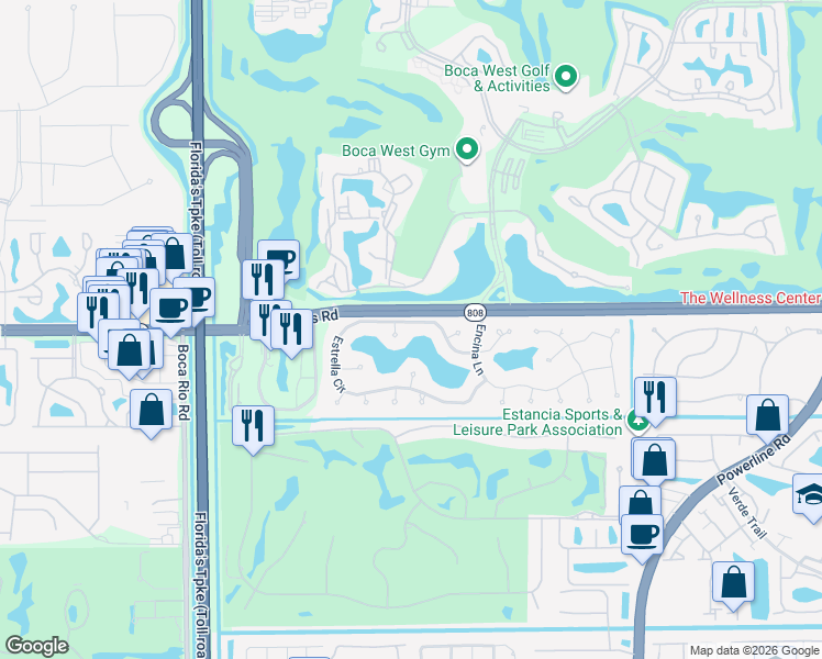 map of restaurants, bars, coffee shops, grocery stores, and more near 7483 Estrella Circle in Boca Raton