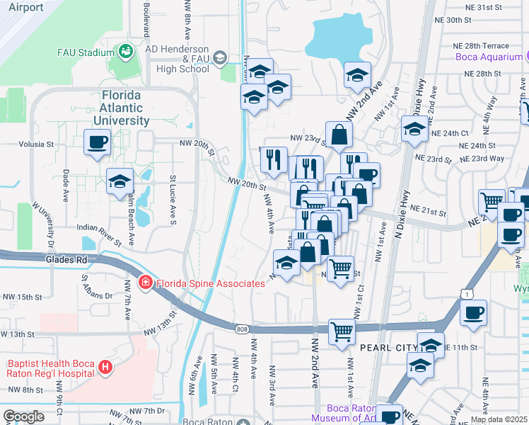 map of restaurants, bars, coffee shops, grocery stores, and more near 1945 Northwest 4th Avenue in Boca Raton