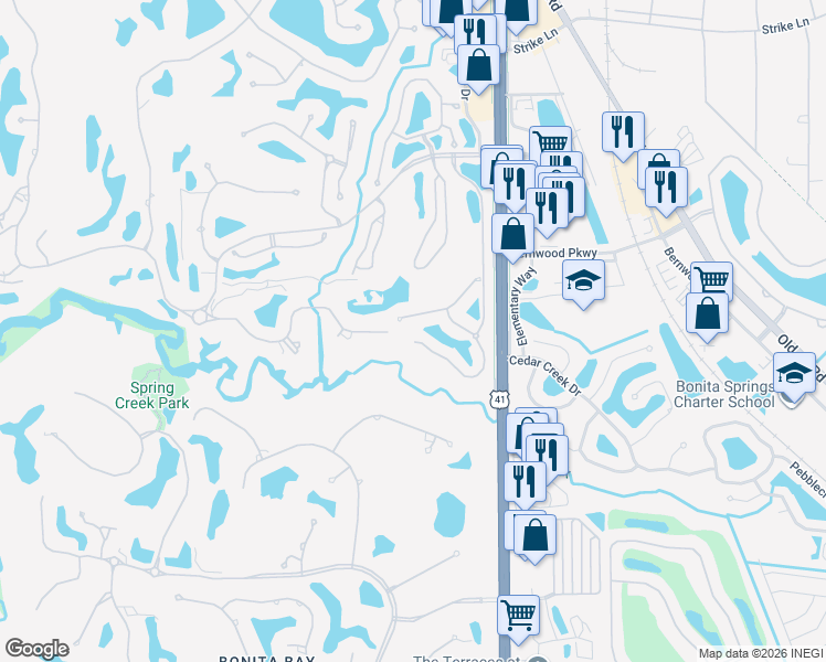 map of restaurants, bars, coffee shops, grocery stores, and more near 3484 Pointe Creek Court in Bonita Springs