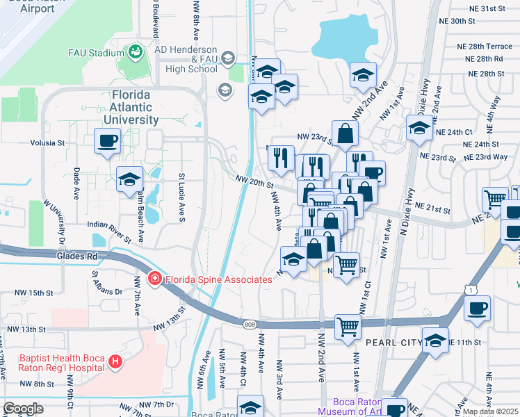 map of restaurants, bars, coffee shops, grocery stores, and more near 480 Northeast 20th Street in Boca Raton