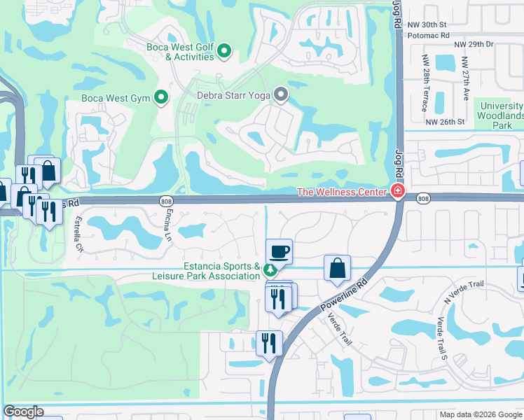 map of restaurants, bars, coffee shops, grocery stores, and more near 20894 Escudo Drive in Boca Raton