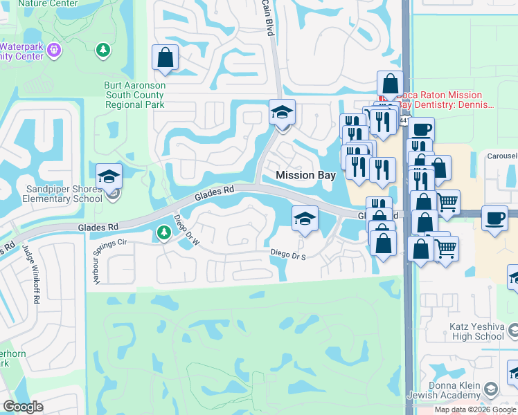 map of restaurants, bars, coffee shops, grocery stores, and more near 10613 Santa Laguna Drive in Boca Raton