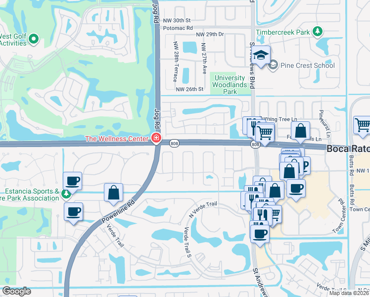 map of restaurants, bars, coffee shops, grocery stores, and more near 20833 Sonrisa Way in Boca Raton
