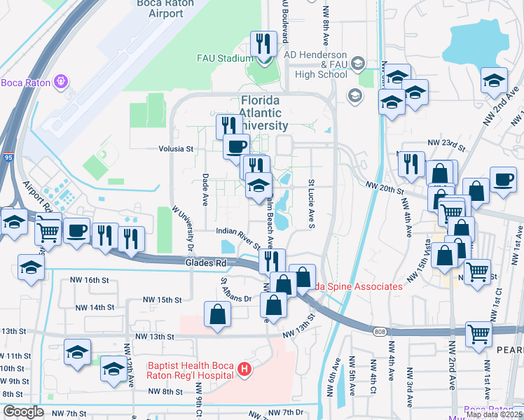 map of restaurants, bars, coffee shops, grocery stores, and more near 777 Glades Road in Boca Raton