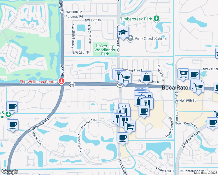 map of restaurants, bars, coffee shops, grocery stores, and more near 6090 Aloma Lane in Boca Raton