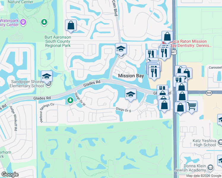 map of restaurants, bars, coffee shops, grocery stores, and more near 10613 Santa Laguna Drive in Boca Raton
