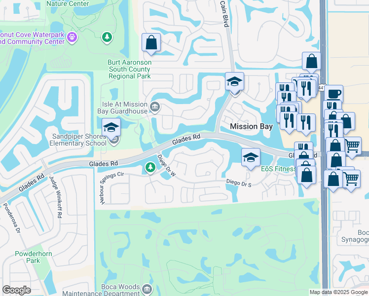 map of restaurants, bars, coffee shops, grocery stores, and more near 10727 Santa Laguna Drive in Boca Raton