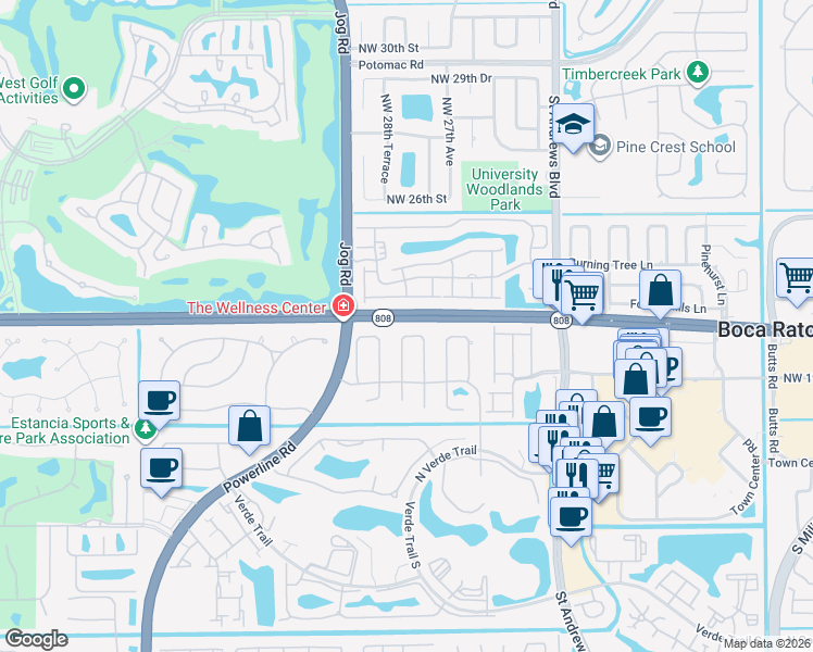 map of restaurants, bars, coffee shops, grocery stores, and more near 20833 Sonrisa Way in Boca Raton