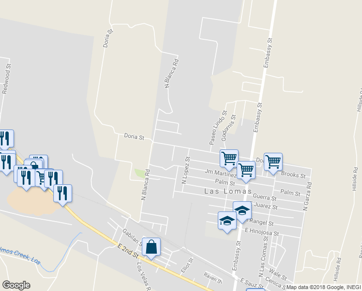 map of restaurants, bars, coffee shops, grocery stores, and more near 176 Doria Street in Rio Grande City