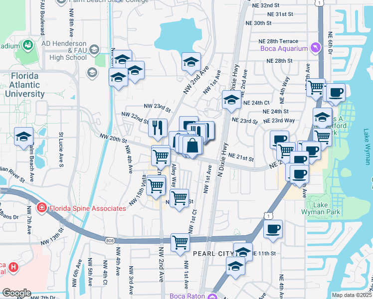 map of restaurants, bars, coffee shops, grocery stores, and more near 155 Northwest 20th Street in Boca Raton
