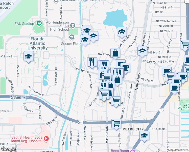 map of restaurants, bars, coffee shops, grocery stores, and more near 1980 Northwest 4th Avenue in Boca Raton