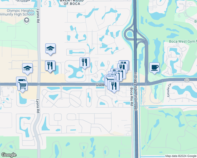 map of restaurants, bars, coffee shops, grocery stores, and more near 8310 Boca Glades Boulevard East in Boca Raton