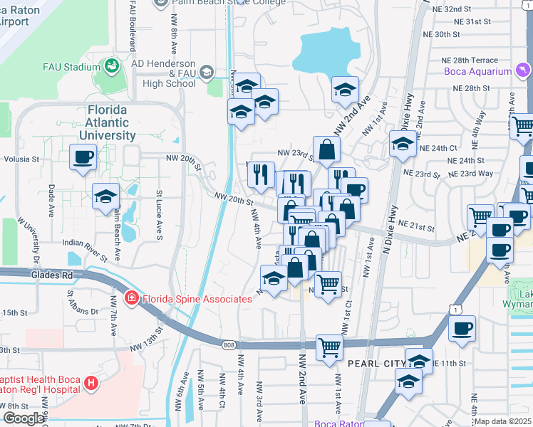 map of restaurants, bars, coffee shops, grocery stores, and more near 1980 Northwest 4th Avenue in Boca Raton