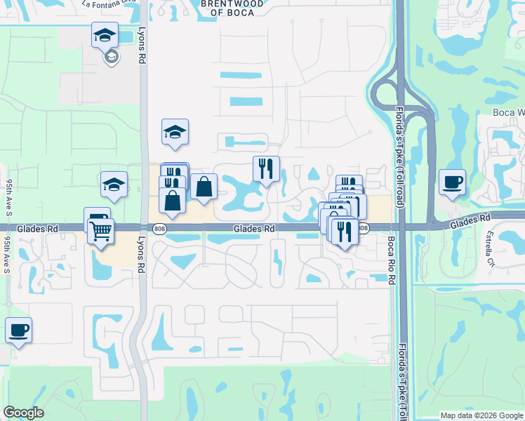map of restaurants, bars, coffee shops, grocery stores, and more near 8641 Boca Glades Boulevard in Boca Raton