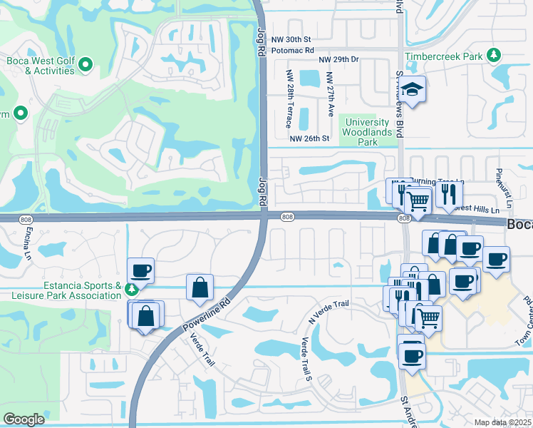 map of restaurants, bars, coffee shops, grocery stores, and more near Glades Rd & Jog Rd in Boca Raton
