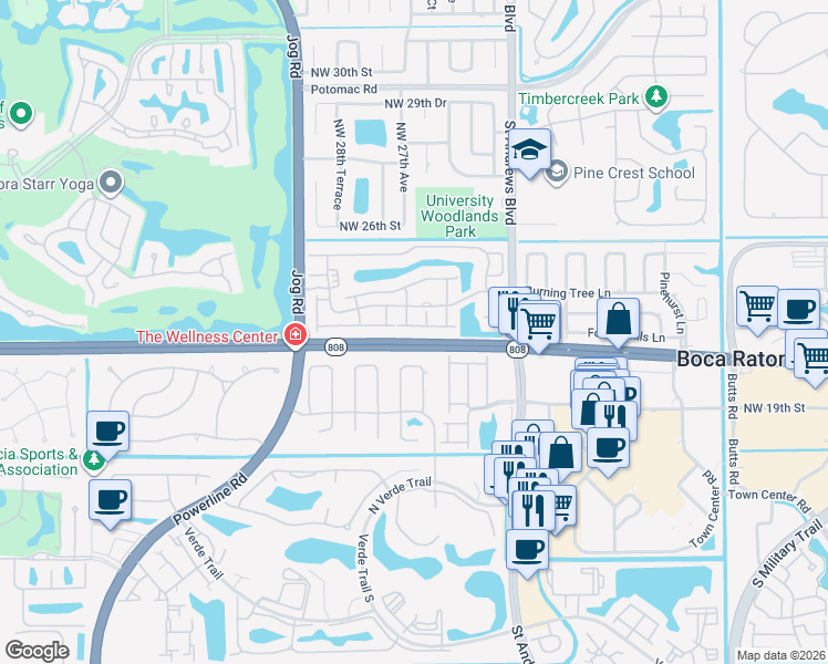 map of restaurants, bars, coffee shops, grocery stores, and more near 6230 Northwest 23rd Street in Boca Raton