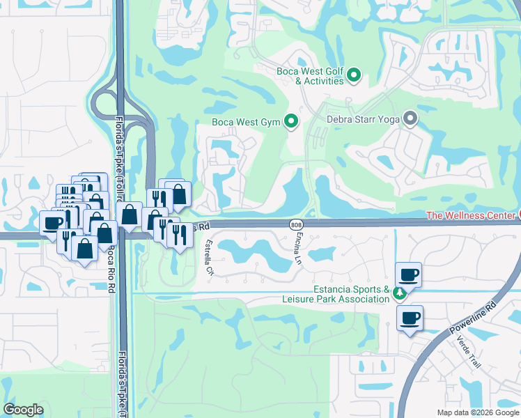 map of restaurants, bars, coffee shops, grocery stores, and more near 20660 Bridgewood Drive in Boca Raton