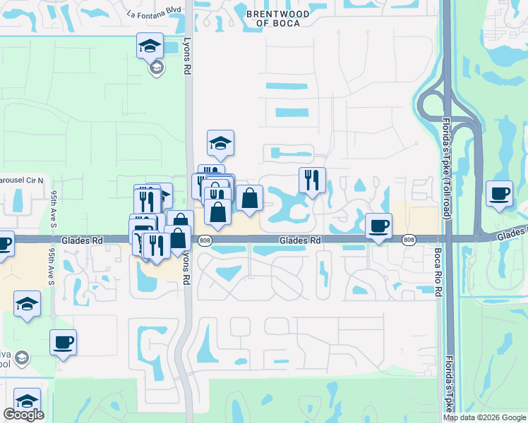 map of restaurants, bars, coffee shops, grocery stores, and more near 8799 Sonoma Lake Boulevard in Boca Raton
