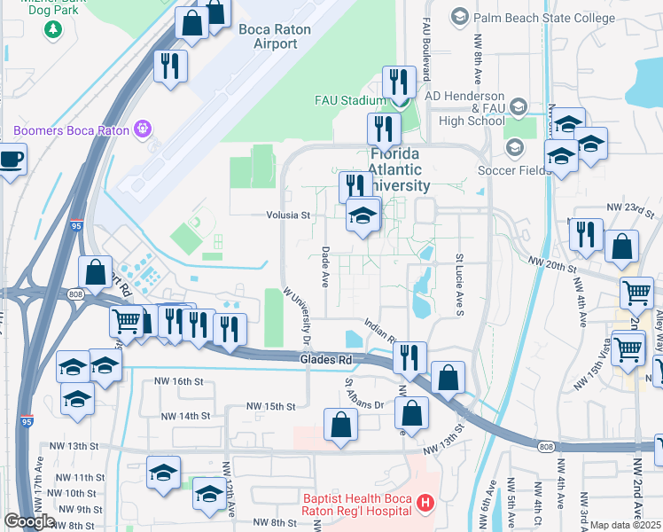 map of restaurants, bars, coffee shops, grocery stores, and more near 1900 Dade Avenue in Boca Raton