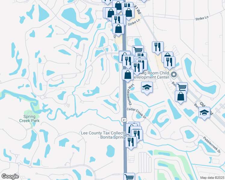 map of restaurants, bars, coffee shops, grocery stores, and more near 25350 Galashields Circle in Bonita Springs