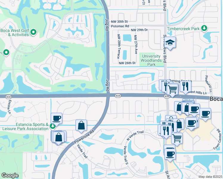 map of restaurants, bars, coffee shops, grocery stores, and more near 20726 Northwest 29th Avenue in Boca Raton