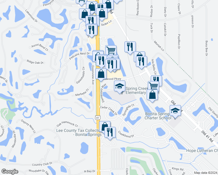 map of restaurants, bars, coffee shops, grocery stores, and more near 8870 Colonnades Court West in Bonita Springs