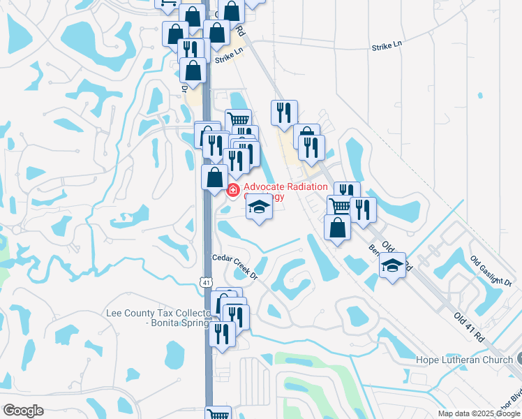 map of restaurants, bars, coffee shops, grocery stores, and more near 8960 Colonnades Court West in Bonita Springs