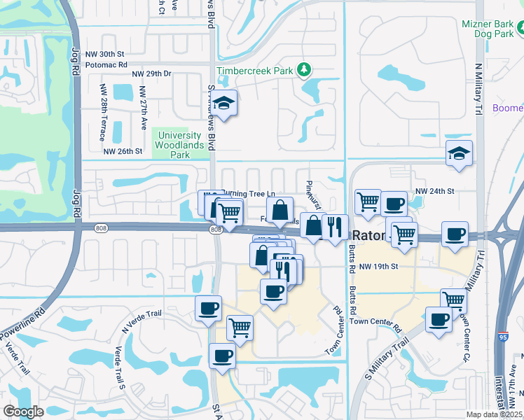 map of restaurants, bars, coffee shops, grocery stores, and more near 7 Tam O Shanter Lane in Boca Raton