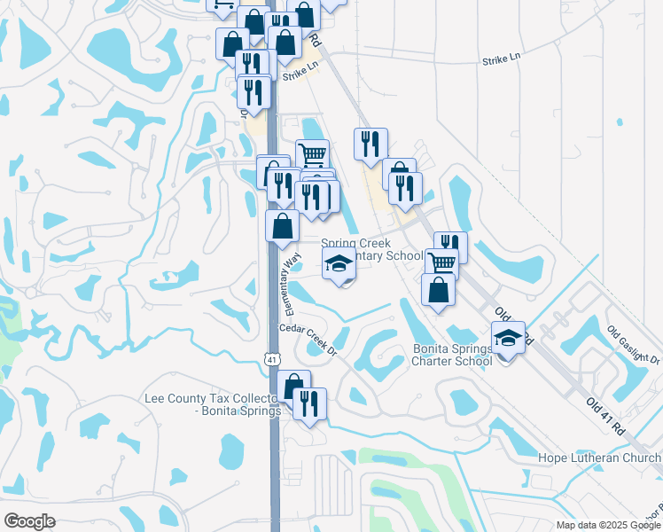 map of restaurants, bars, coffee shops, grocery stores, and more near 8870 Colonnades Court West in Bonita Springs