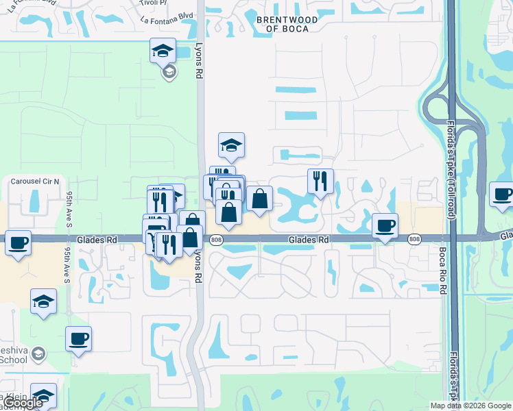 map of restaurants, bars, coffee shops, grocery stores, and more near 8782 Sonoma Lake Boulevard in Boca Raton