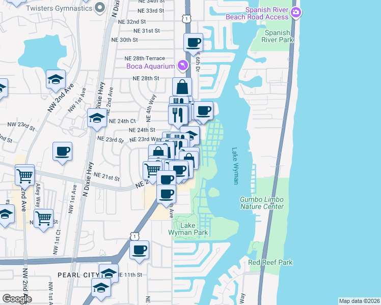 map of restaurants, bars, coffee shops, grocery stores, and more near 2234 North Federal Highway in Boca Raton