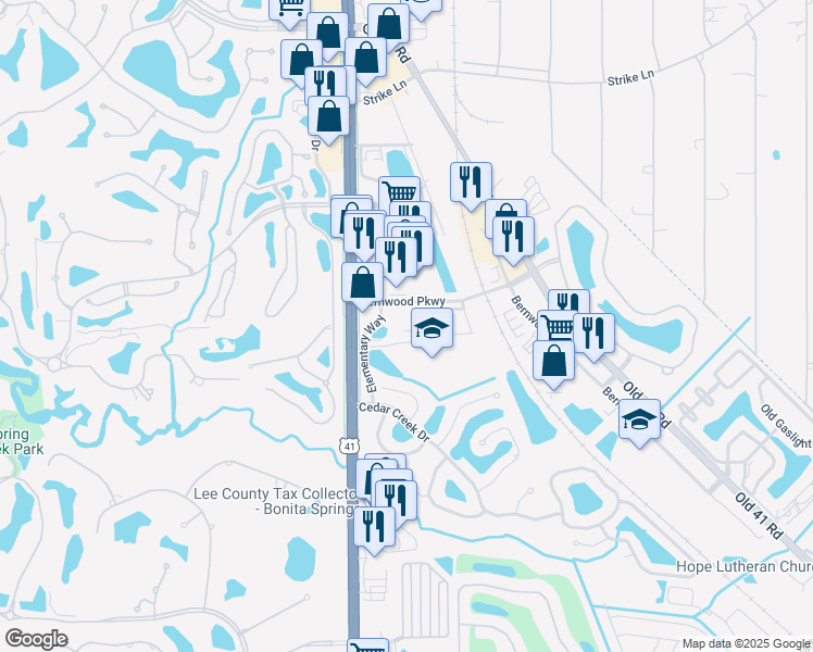 map of restaurants, bars, coffee shops, grocery stores, and more near 8870 Colonnades Court West in Bonita Springs