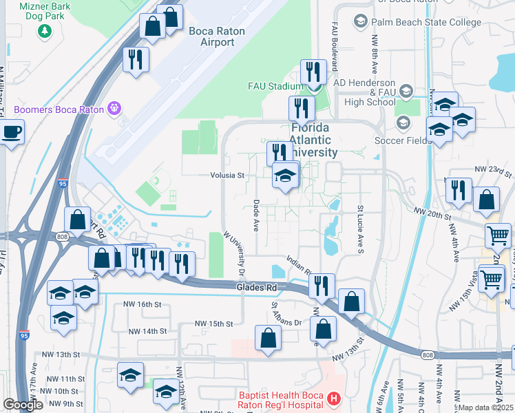 map of restaurants, bars, coffee shops, grocery stores, and more near 1900 Dade Ave in Boca Raton
