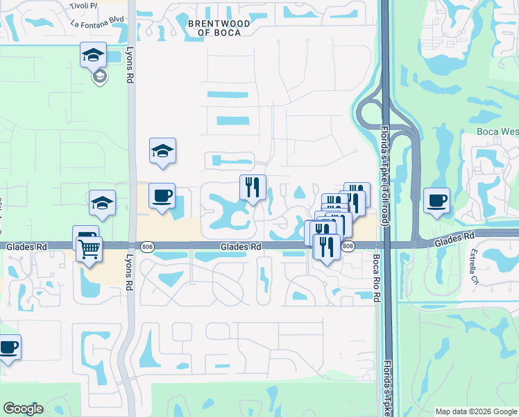 map of restaurants, bars, coffee shops, grocery stores, and more near 8489 Boca Glades Boulevard East in Boca Raton