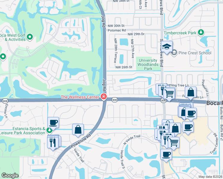 map of restaurants, bars, coffee shops, grocery stores, and more near 20701 Northwest 29th Avenue in Boca Raton