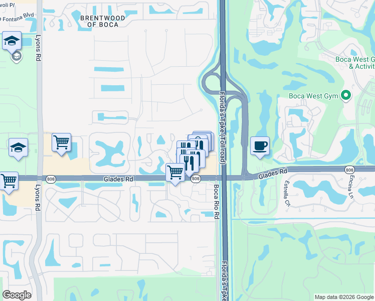map of restaurants, bars, coffee shops, grocery stores, and more near 20599 81st Way South in Boca Raton