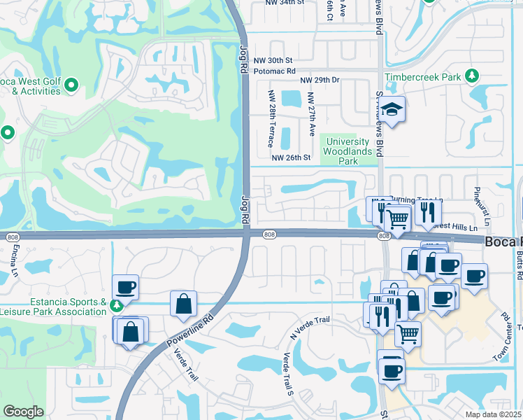 map of restaurants, bars, coffee shops, grocery stores, and more near 20701 Northwest 29th Avenue in Boca Raton