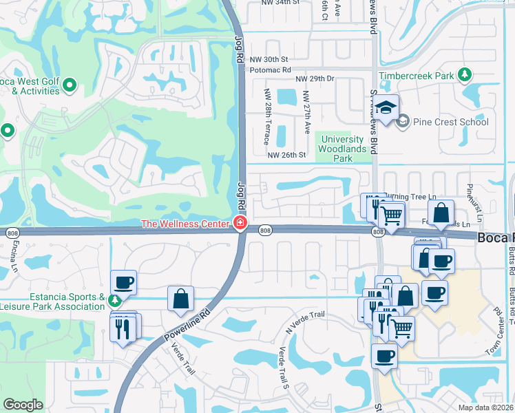 map of restaurants, bars, coffee shops, grocery stores, and more near 20701 Northwest 29th Avenue in Boca Raton