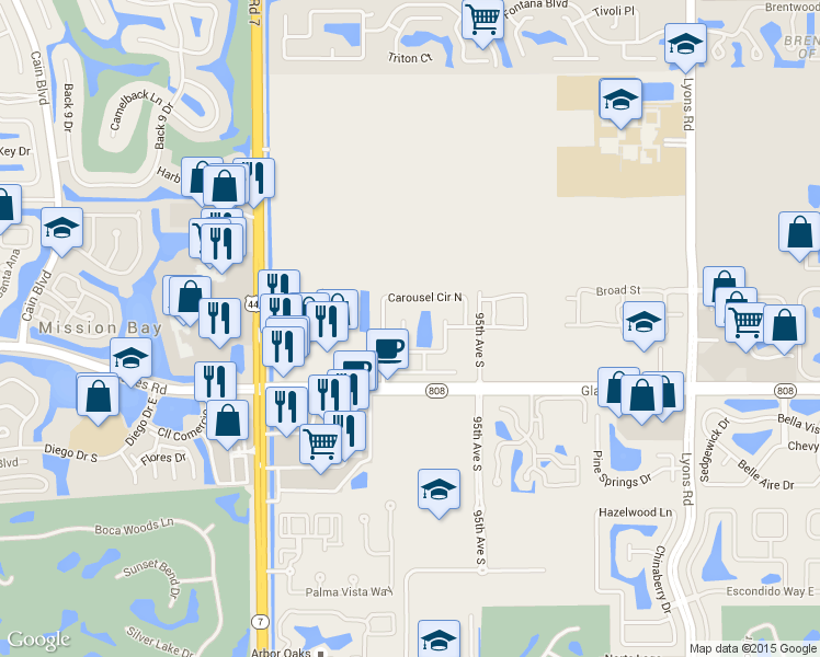 map of restaurants, bars, coffee shops, grocery stores, and more near 9687 W Lake Ct in Boca Raton