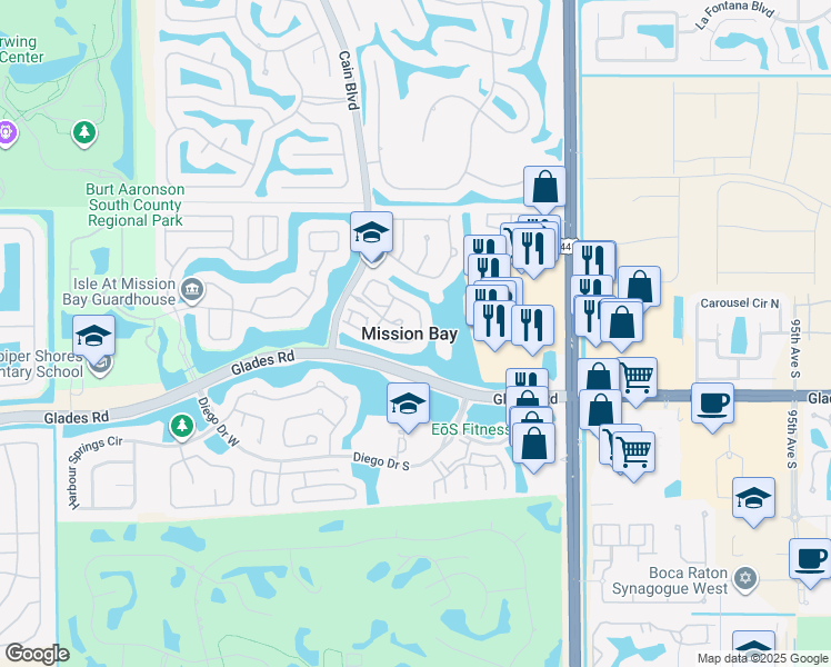 map of restaurants, bars, coffee shops, grocery stores, and more near 10453 Lake Vista Circle in Boca Raton