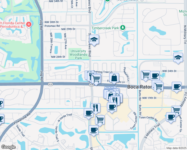 map of restaurants, bars, coffee shops, grocery stores, and more near 2499 Glades Road in Boca Raton