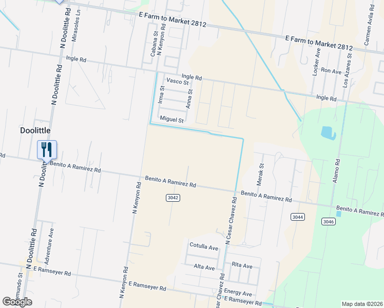 map of restaurants, bars, coffee shops, grocery stores, and more near 4005 Benito A Ramirez Road in Edinburg
