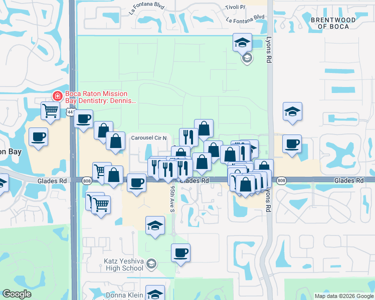 map of restaurants, bars, coffee shops, grocery stores, and more near 9414 Boca River Circle in Boca Raton