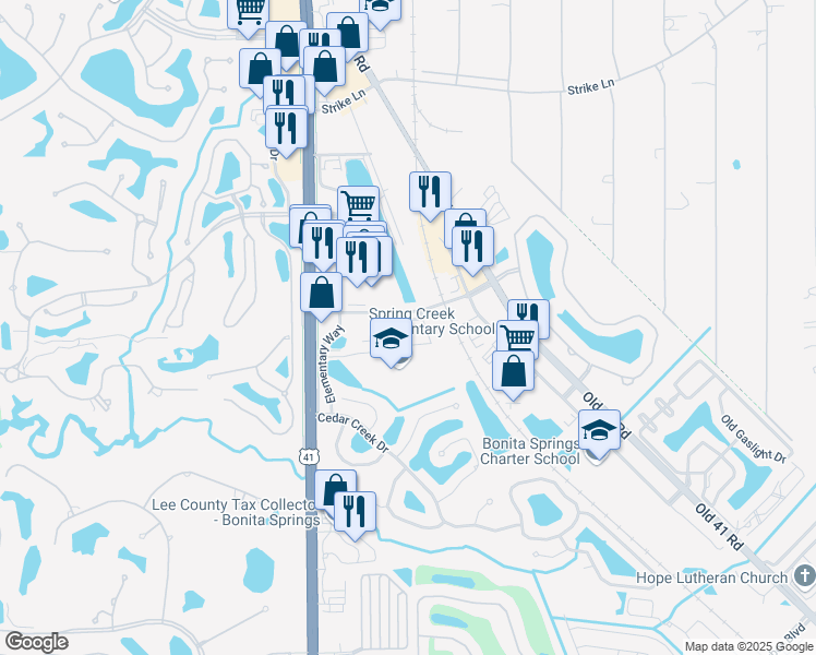 map of restaurants, bars, coffee shops, grocery stores, and more near 8950 Colonnades Court West in Bonita Springs