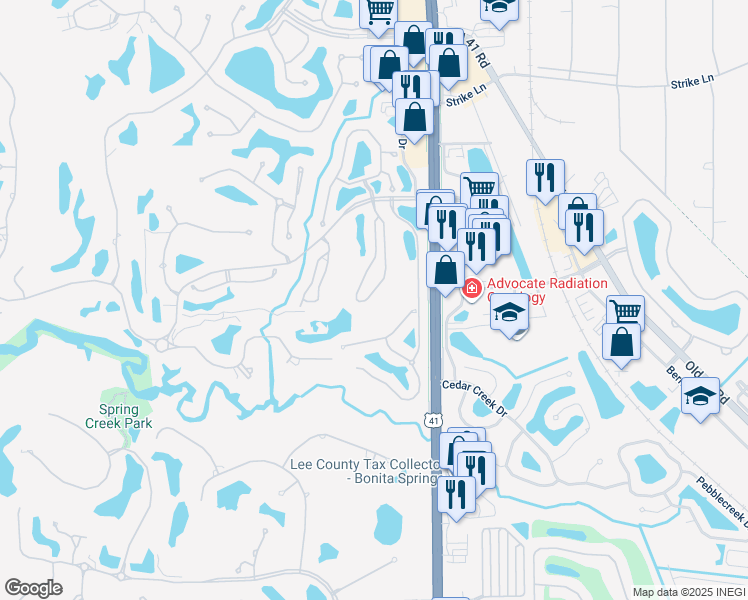 map of restaurants, bars, coffee shops, grocery stores, and more near 25350 Galashields Circle in Bonita Springs