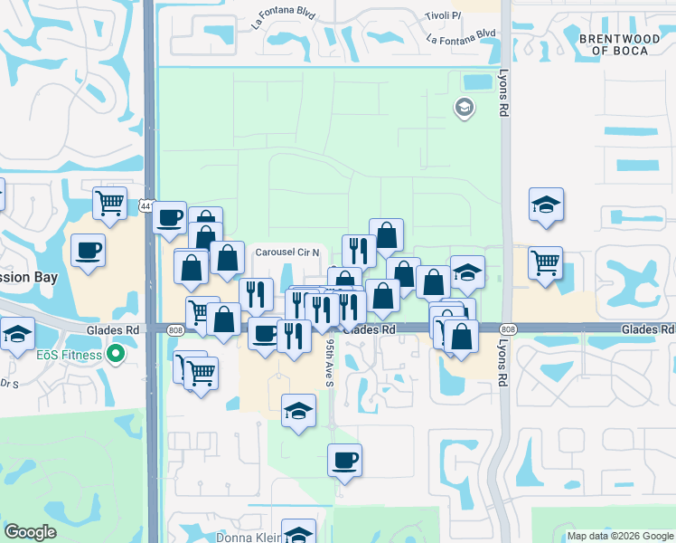 map of restaurants, bars, coffee shops, grocery stores, and more near 9376 Boca River Circle in Boca Raton