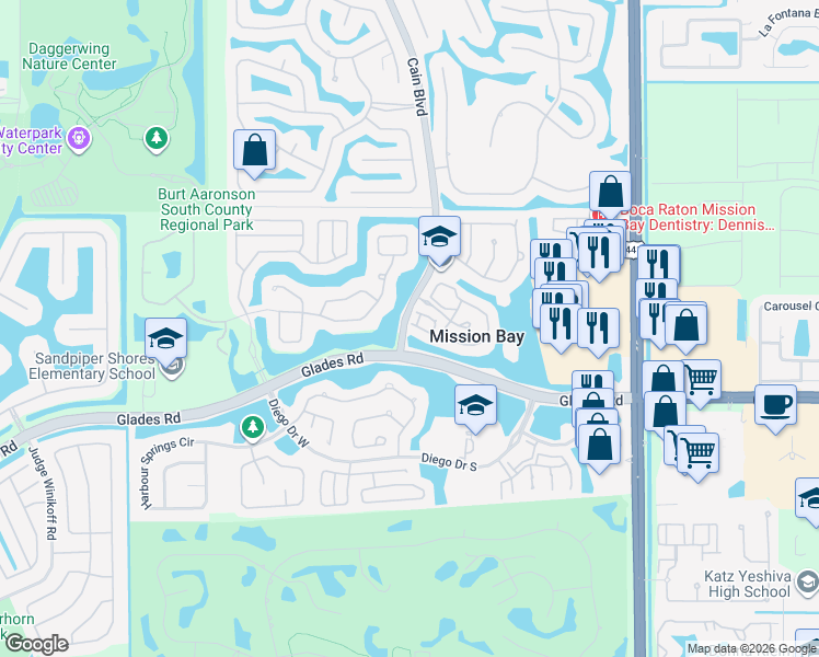 map of restaurants, bars, coffee shops, grocery stores, and more near 10550 Lake Vista Circle in Boca Raton